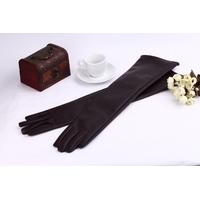 Fashion Elegant Women Gloves Soft PU Leather Arm Long Gloves Evening Party Gloves Coffee