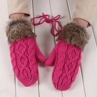 Fashion Winter Women Gloves Mitten Thick Warm Knitted Faux Fur Christmas Cute Rose