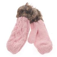 Fashion Winter Women Gloves Mitten Thick Warm Knitted Faux Fur Christmas Cute Pink