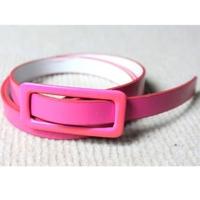 Fashion Women Girls Candy Colors Belt Adjustable Low Waist Narrow Thin Skinny Belt PU Leather Pink