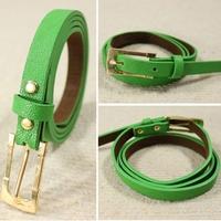 Fashion Women Lady\'s Waist Belt Slender Candy Color Thin Skinny Waistband Belt PU Leather Green