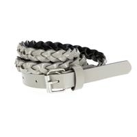 Fashion Women Lady Braided Belt Candy Color Skinny Thin Weave Plaid Buckle Cross Belt PU Leather Gray