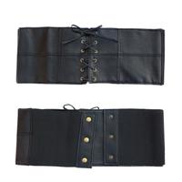 Fashion Women Corset Belt PU Leather Lace Up Bandage Elastic Cincher Wide Waistband Waist Strap Black