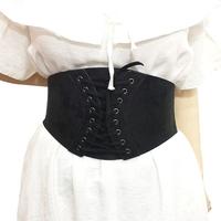 Fashion Women Faux Suede Corset Belt Wide Waist Waistband Vintage Self Tie Waist Strap Black