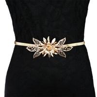 fashion women lady gold metal chain belt flower embellishment elastic  ...