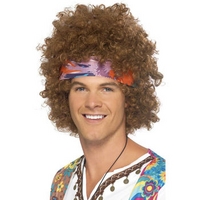 fancy dress mens 70s afro wig with headscarf