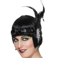 Fancy Dress - Flapper Headband - Black Satin