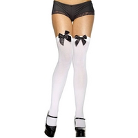 fancy dress white stockings with black bow