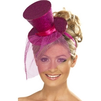 Fancy Dress - Mini Top Hat (Pink Glitter)