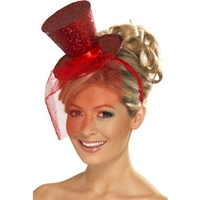 fancy dress mini top hat red glitter