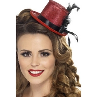 Fancy Dress - Red Mini Hat with Feather