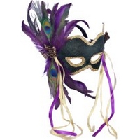 Fancy Dress - Peacock Feathered Venetian Mask
