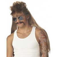 Fancy Dress - Mullet Wig and Moustache Dirty Mississippi Blonde