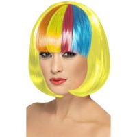 fancy dress yellow bob wig with rainbow fringe