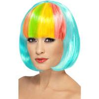 fancy dress aqua bob wig with rainbow fringe