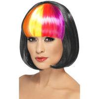 fancy dress black bob wig with rainbow fringe