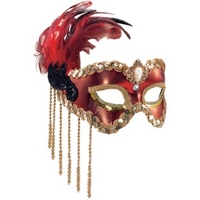 Fancy Dress - Red & Gold Satin Mask