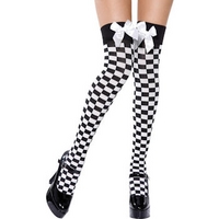 Fancy Dress - Chequered Thigh High Stockings with Bow