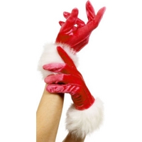 Fancy Dress - Red Female Santa Gloves