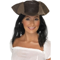 Fancy Dress - Brown Pirate Hat with Hair
