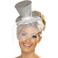 Fancy Dress - Mini Top Hat (Silver Glitter)