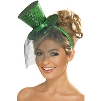 Fancy Dress - Mini Top Hat (Green Glitter)