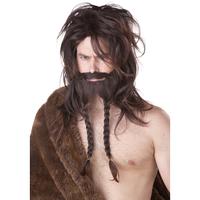 fancy dress brown viking wig beard and moustache