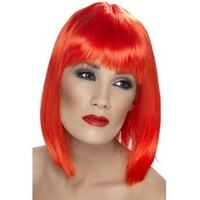 fancy dress glam wig neon red