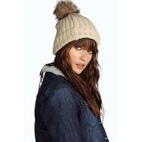 Faux Fur Pom Beanie Hat - cream