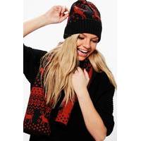 fairisle reindeer hat scarf set red