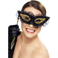 Fastidious Eyemask, Black, On Stick With Lace Trim