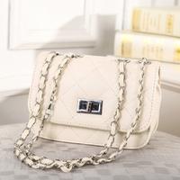 Fashion Elegant Women Girl Bag PU Leather Plaid Handbag Chain Messenger Shoulder Bag Beige