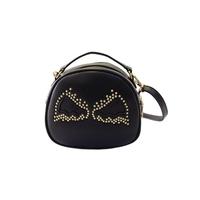 Fashion Women Shoulder Bag PU Leather Cute Wings Rivet Round Shape Mini Messenger Bag Handbag