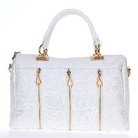 Fashion Women\'s Lady Retro Lace Handbag PU (Faux) Leather Tote Crossbody Shoulder Bag White