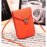 Fashion Women Mini Bag Cell Phone Bag PU Leather Plaid Purse Messenger Bag Shoulder Bag Orange