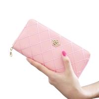 Fashion Women Clutch Wallet PU Leather Zipper Lattice Embroidery Crown Long Purse Card Holder Hand Bag