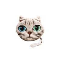 Fashion Women Cute Coin Purse Cat Head Print Tail Mini Wallet Zipper Closure Small Clutch Bag