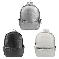 Fashion Women Backpack Soft Washing PU Leather Rivet Zipped Pocket School Rucksack Travel Bag Black/White/Silver