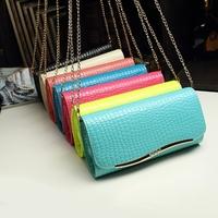 Fashion Women Shoulder Crossbody Bag Crocodile Pattern PU Leather Magnetic Press Stud Closure Metal Trim Chain Handbag