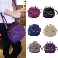 Fashion Women Shoulder Bag PU Leather Cute Wings Rivet Round Shape Mini Messenger Bag Handbag