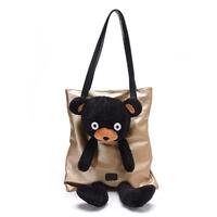 Fashion Women Girls PU Shoulder Bag Plush Bear Cute Cartoon Toy Handbag Casual Tote Black/Gold/Silver