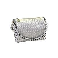 Fashion Women Shoulder Bag Candy Color PU Leather Weave Chain Rivet Crossbody Messenger Zipper Bag Silver