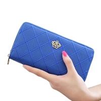 Fashion Women Clutch Wallet PU Leather Zipper Lattice Embroidery Crown Long Purse Card Holder Hand Bag