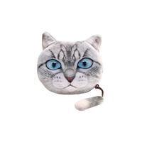 Fashion Women Cute Coin Purse Cat Head Print Tail Mini Wallet Zipper Closure Small Clutch Bag