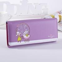 Fashion PU Leather Cartoon Girl Printing Card Holder Long Wallet for Women