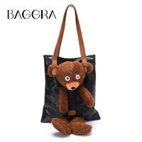 fashion women girls pu shoulder bag plush bear cute cartoon toy handba ...