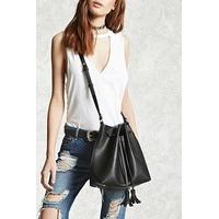 Faux Leather Tassel Bucket Bag