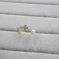 fashion women stone set cross with pearl adjustable ring