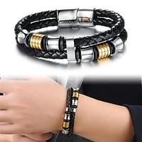 Fashion Titanium Steel Ring Gold Plated Multilayer Men Leather Braided Bracelet Jewelry Christmas Gifts