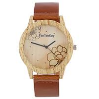 Fashion Wristwatches Flower Leather Bamboo Wooden Watches for Men and Women Quartz Watch Christmas Gifts